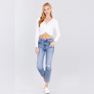 NWT Streetwear Society Women's Long Sleeve V-neck w/ Front Knott Crop Sweater